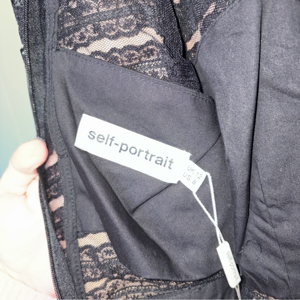 Self-Potrait Ruffled Black Lace Short Sleeve Dress Size 8 NEW - Picture 7 of 9